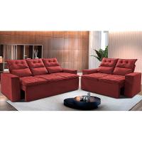 Conjunto de Sofá 3 e 2 Lugares Retrátil e Reclinável 2,00x1,50m Cama inBox Smal Suede Vermelho - 1