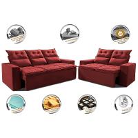 Conjunto de Sofá 3 e 2 Lugares Retrátil e Reclinável 2,00x1,50m Cama inBox Smal Suede Vermelho - 3