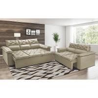 Conjunto de Sofá 3 e 2 Lugares Retrátil e Reclinável Cama inBox Compact 2,00x1,50m Velusoft Bege - 1