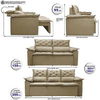 Conjunto de Sofá 3 e 2 Lugares Retrátil e Reclinável Cama inBox Compact 2,00x1,50m Velusoft Bege - 2