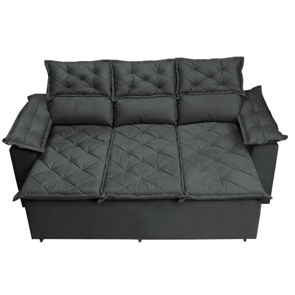 Conjunto de Sofá 3 e 2 Lugares Retrátil e Reclinável Cama inBox Compact 2,00x1,50m Velusoft Cinza - 5