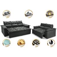 Conjunto de Sofá 3 e 2 Lugares Retrátil e Reclinável Cama inBox Compact 2,00x1,50m Velusoft Cinza - 3