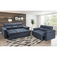 Conjunto de Sofá 3 e 2 Lugares Retrátil e Reclinável Cama inBox Compact 2,00x1,50m Velusoft Azul - 1