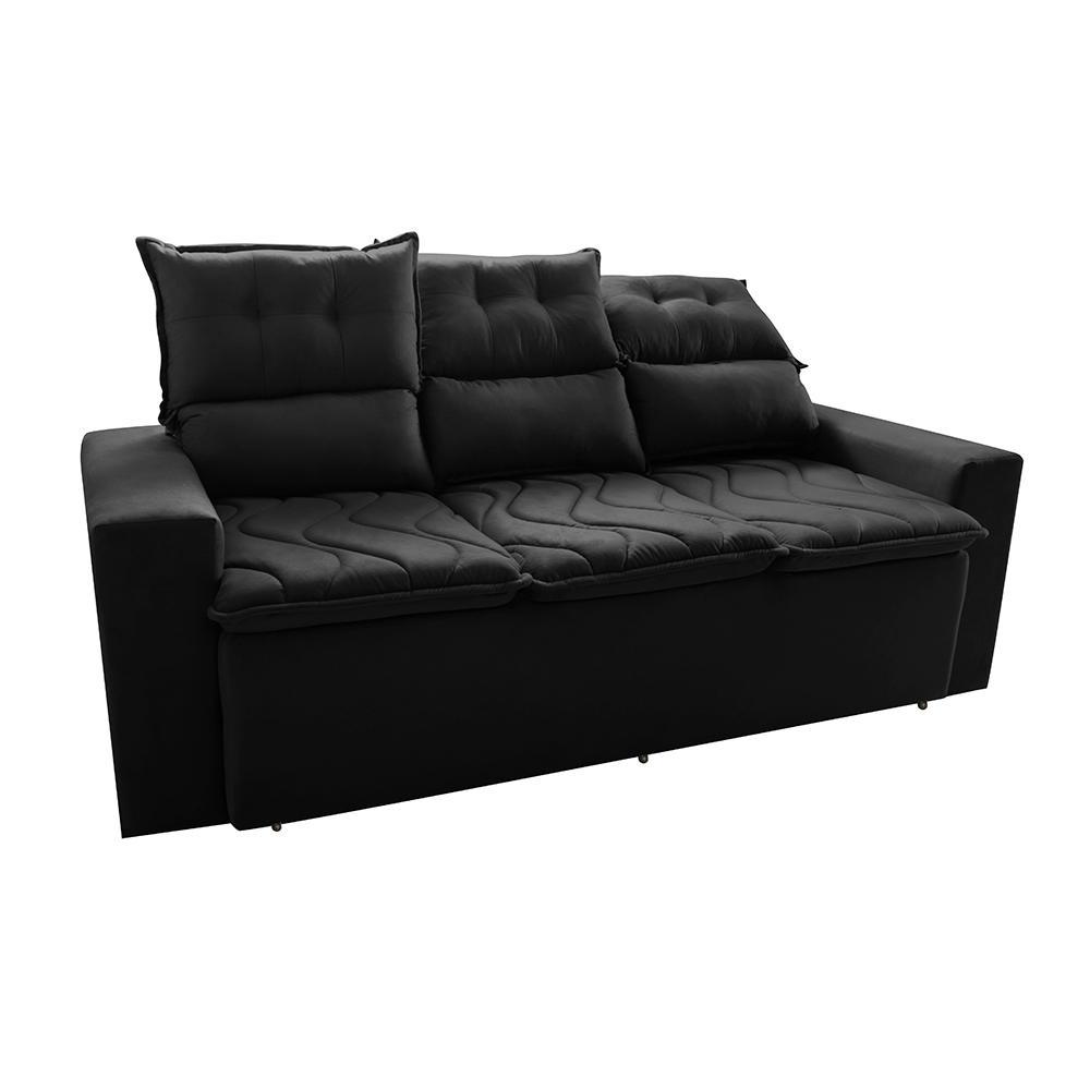 Conjunto de Sofá 3 e 2 Lugares Retrátil e Reclinável 2,00x1,50m Cama inBox Smal Suede Preto - 8