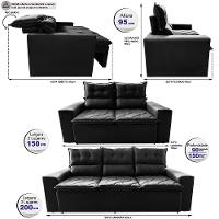 Conjunto de Sofá 3 e 2 Lugares Retrátil e Reclinável 2,00x1,50m Cama inBox Smal Suede Preto - 2