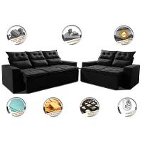 Conjunto de Sofá 3 e 2 Lugares Retrátil e Reclinável 2,00x1,50m Cama inBox Smal Suede Preto - 3