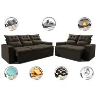 Conjunto de Sofá 3 e 2 Lugares Retrátil e Reclinável 2,00x1,50m Cama inBox Smal Suede Café - 3
