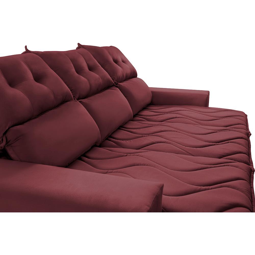 Conjunto de Sofá 3 e 2 Lugares Retrátil e Reclinável 2,00x1,50m Cama inBox Smal Suede Vinho - 4