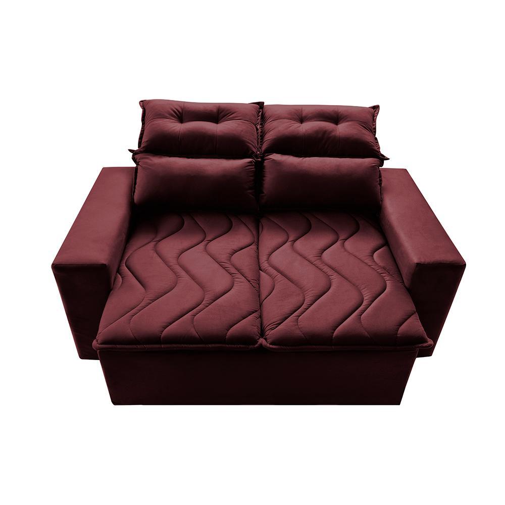 Conjunto de Sofá 3 e 2 Lugares Retrátil e Reclinável 2,00x1,50m Cama inBox Smal Suede Vinho - 5