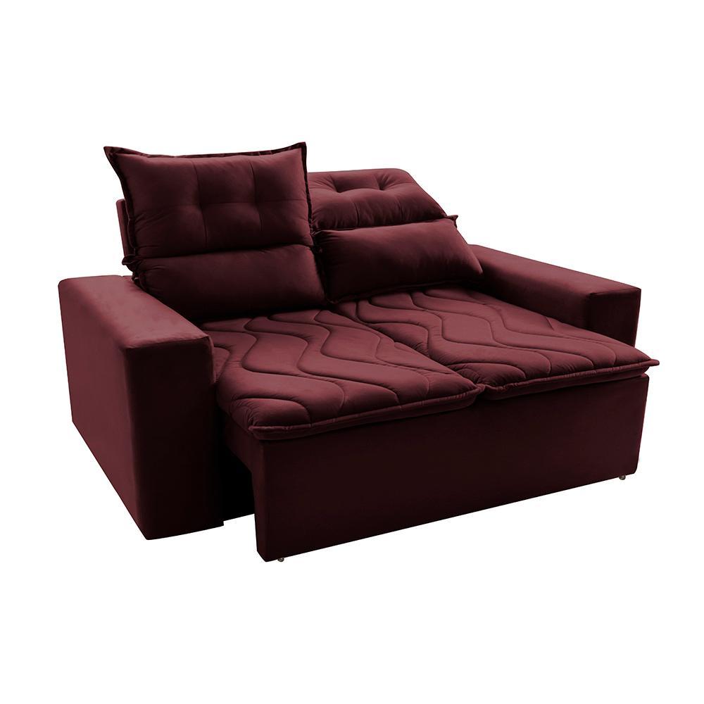 Conjunto de Sofá 3 e 2 Lugares Retrátil e Reclinável 2,00x1,50m Cama inBox Smal Suede Vinho - 7