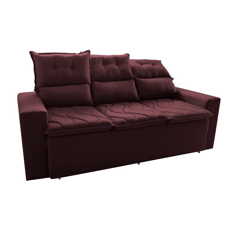 Conjunto de Sofá 3 e 2 Lugares Retrátil e Reclinável 2,00x1,50m Cama inBox Smal Suede Vinho - 8