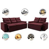 Conjunto de Sofá 3 e 2 Lugares Retrátil e Reclinável 2,00x1,50m Cama inBox Smal Suede Vinho - 3