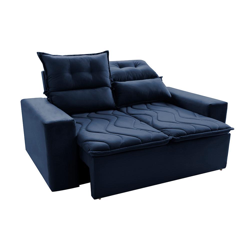 Conjunto de Sofá 3 e 2 Lugares Retrátil e Reclinável 2,00x1,50m Cama inBox Smal Suede Azul - 7
