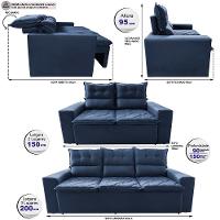 Conjunto de Sofá 3 e 2 Lugares Retrátil e Reclinável 2,00x1,50m Cama inBox Smal Suede Azul - 2