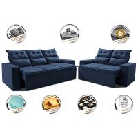 Conjunto de Sofá 3 e 2 Lugares Retrátil e Reclinável 2,00x1,50m Cama inBox Smal Suede Azul - 3