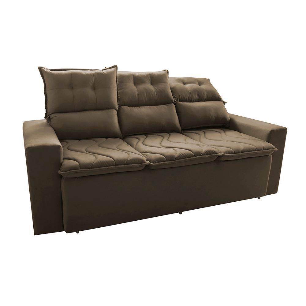 Conjunto de Sofá 3 e 2 Lugares Retrátil e Reclinável 2,00x1,50m Cama inBox Smal Suede Castor - 8