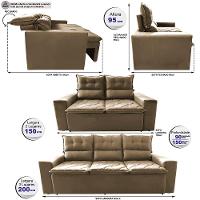 Conjunto de Sofá 3 e 2 Lugares Retrátil e Reclinável 2,00x1,50m Cama inBox Smal Suede Castor - 2