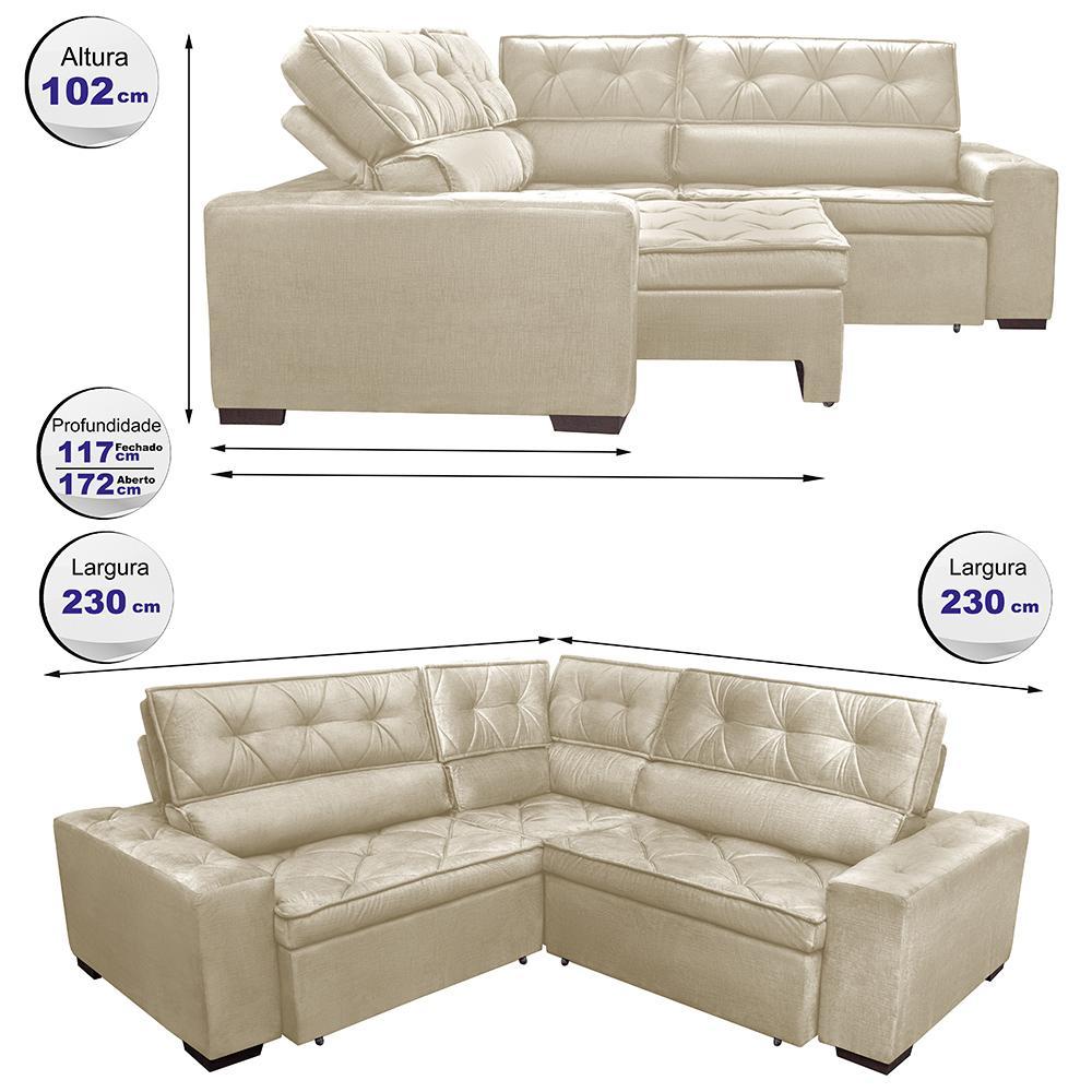 Sofa de Canto Retrátil e Reclinável com Molas Cama inBox Austin 2,30m x 2,30m Suede Velusoft Bege - 2