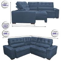 Sofa de Canto Retrátil e Reclinável com Molas Cama inBox Austin 2,40m x 2,40m Suede Velusoft Azul - 2