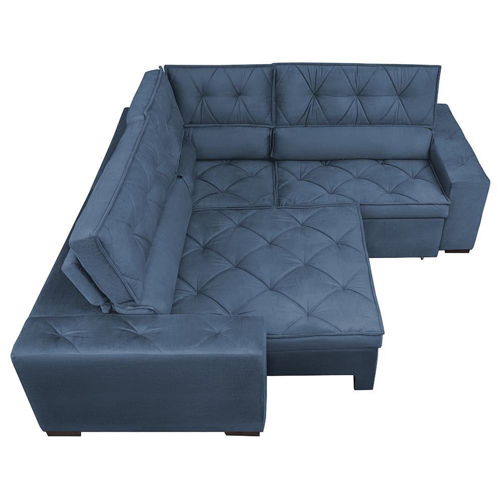 Sofa de Canto Retrátil e Reclinável com Molas Cama inBox Austin 2,20x2,20 Suede Velusoft Azul - 5