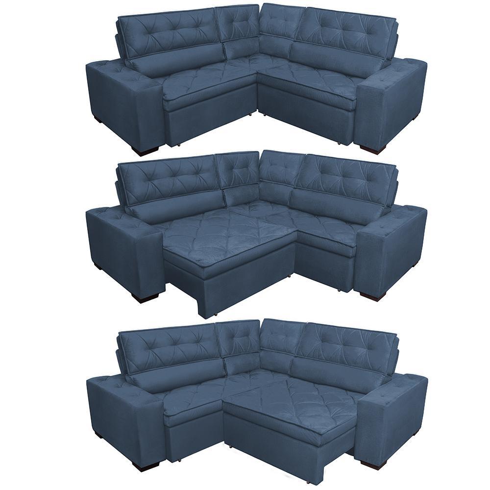Sofa de Canto Retrátil e Reclinável com Molas Cama inBox Austin 2,20x2,20 Suede Velusoft Azul - 7
