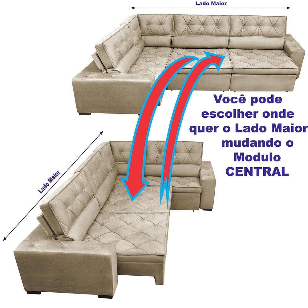 Sofa de Canto Retrátil e Reclinável com Molas Cama inBox Austin 3,85X2,64 ou 2,64X3,85 Suede Velusoft Castor - 5