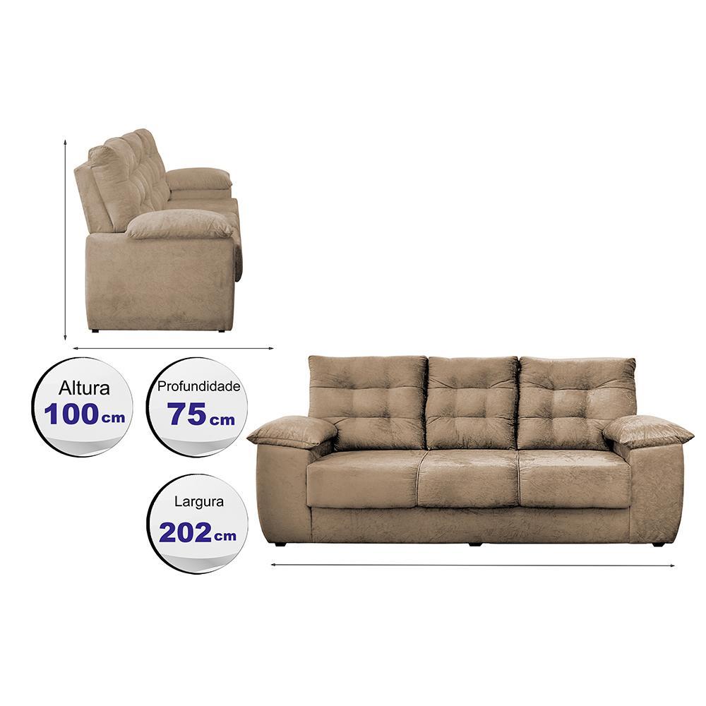 Luxemburgo 3 lugares 2,02m Tecido suede Castor - 2