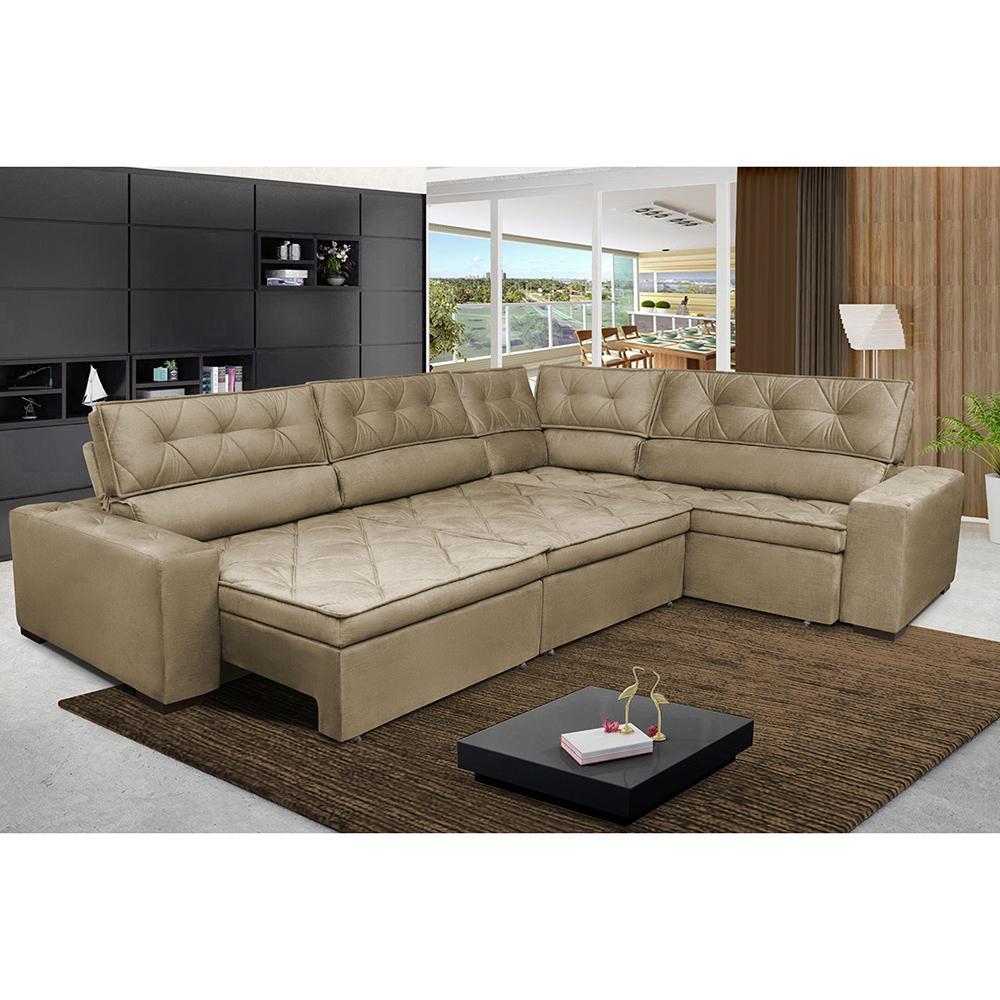 Sofa de Canto Retrátil e Reclinável com Molas Cama inBox Austin 3,45X2,44 ou 2,44X3,45 Suede Velusoft Castor - 1