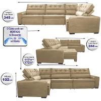 Sofa de Canto Retrátil e Reclinável com Molas Cama inBox Austin 3,45X2,44 ou 2,44X3,45 Suede Velusoft Castor - 2