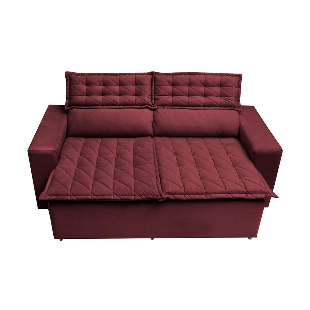 Conjunto de Sofá 3 e 2 Lugares Retrátil e Reclinável Cama inBox Slim 2,00x1,50m Velusoft Vinho - 5