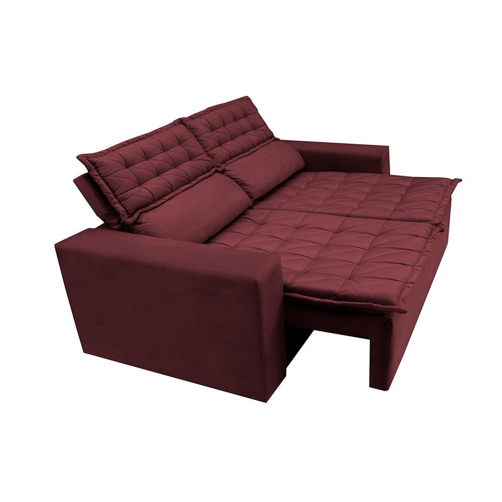 Conjunto de Sofá 3 e 2 Lugares Retrátil e Reclinável Cama inBox Slim 2,00x1,50m Velusoft Vinho - 8