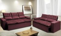 Conjunto de Sofá 3 e 2 Lugares Retrátil e Reclinável Cama inBox Slim 2,00x1,50m Velusoft Vinho - 1