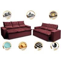 Conjunto de Sofá 3 e 2 Lugares Retrátil e Reclinável Cama inBox Slim 2,00x1,50m Velusoft Vinho
