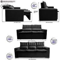 Conjunto de Sofá 3 e 2 Lugares Retrátil e Reclinável Cama inBox Slim 2,00x1,50m Velusoft Preto - 6