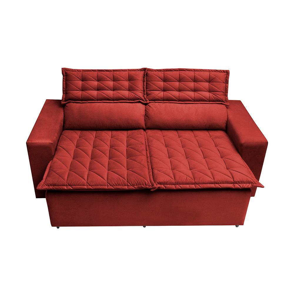 Conjunto de Sofá 3 e 2 Lugares Retrátil e Reclinável Cama inBox Slim 2,00x1,50m Velusoft Vermelho - 5