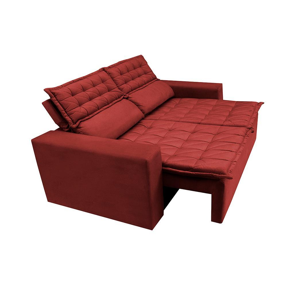 Conjunto de Sofá 3 e 2 Lugares Retrátil e Reclinável Cama inBox Slim 2,00x1,50m Velusoft Vermelho - 8