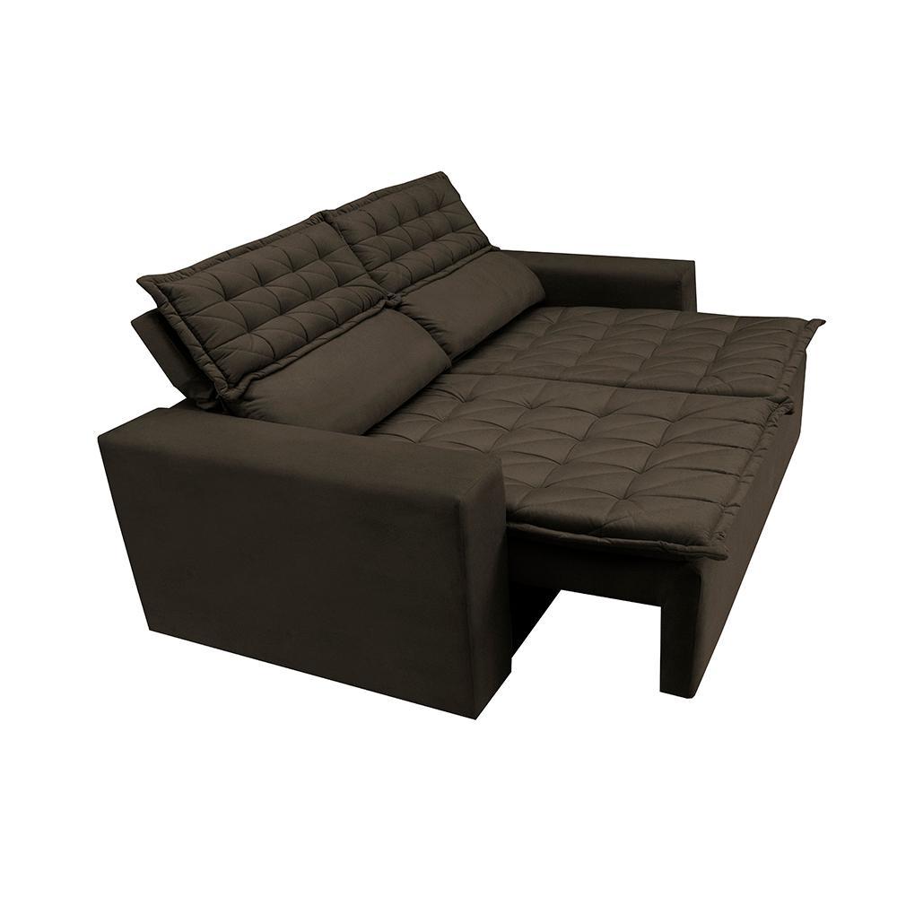 Conjunto de Sofá 3 e 2 Lugares Retrátil e Reclinável Cama inBox Slim 2,00x1,50m Velusoft Café - 8