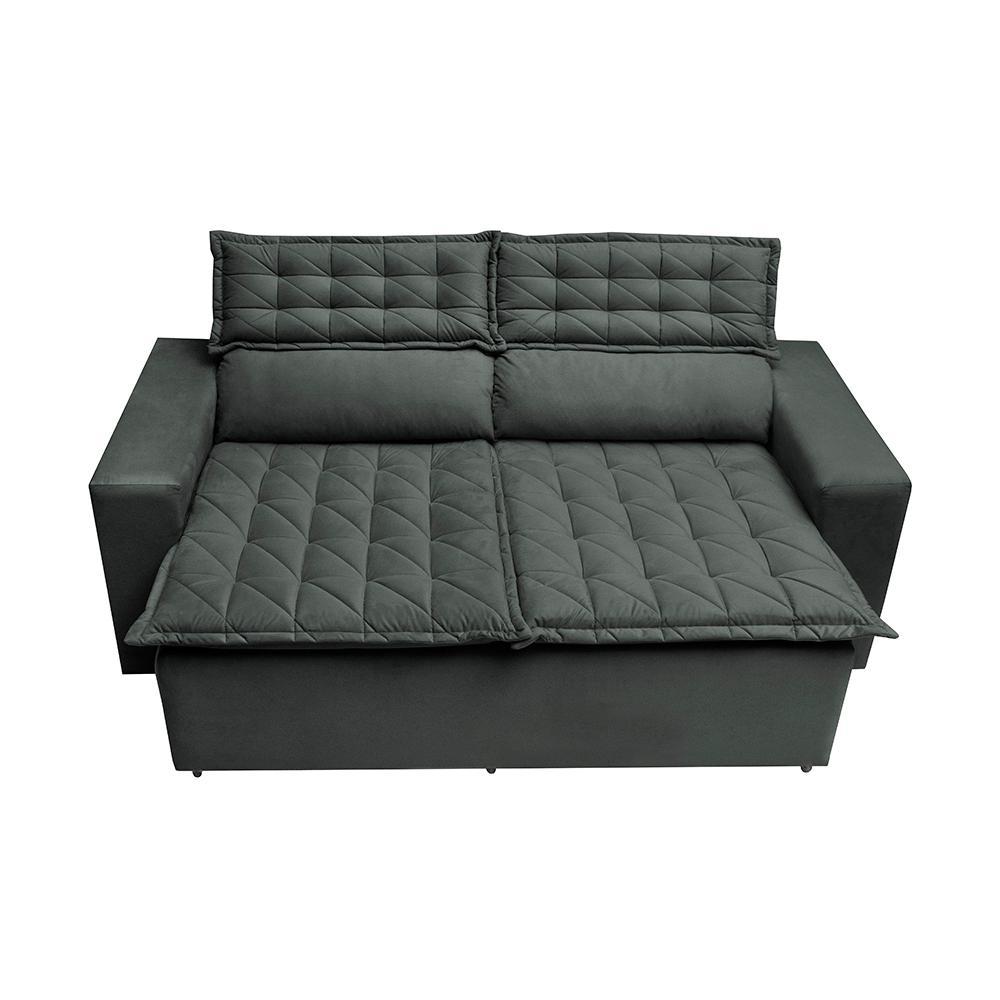 Conjunto de Sofá 3 e 2 Lugares Retrátil e Reclinável Cama inBox Slim 2,00x1,50m Velusoft Cinza - 5