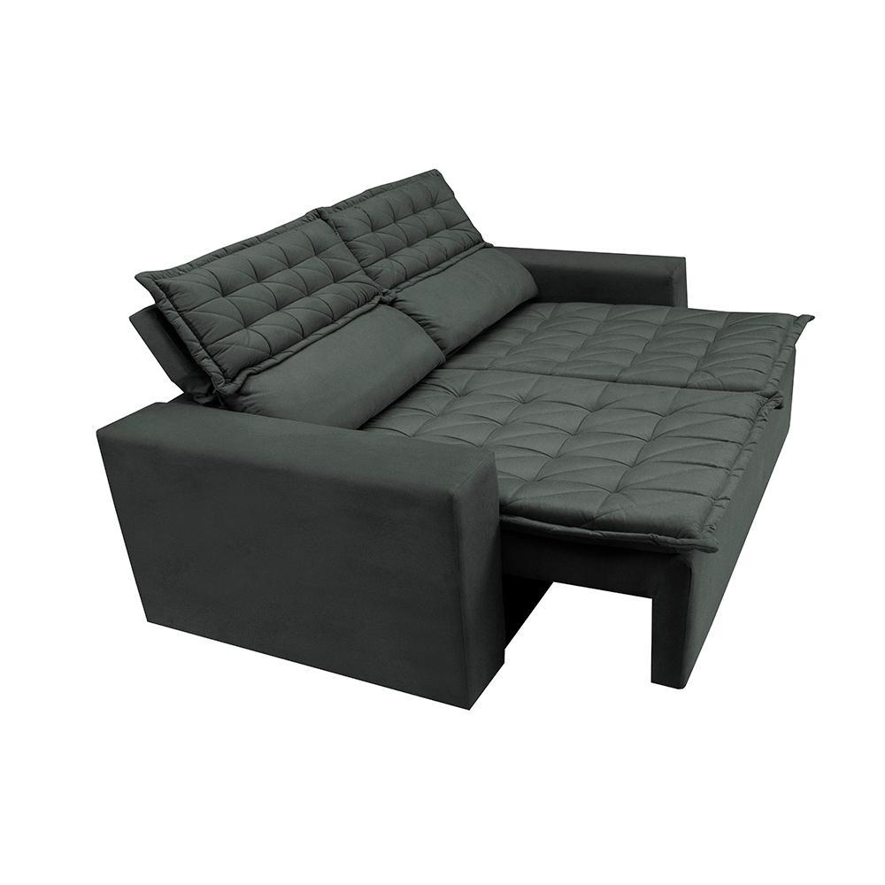 Conjunto de Sofá 3 e 2 Lugares Retrátil e Reclinável Cama inBox Slim 2,00x1,50m Velusoft Cinza - 8