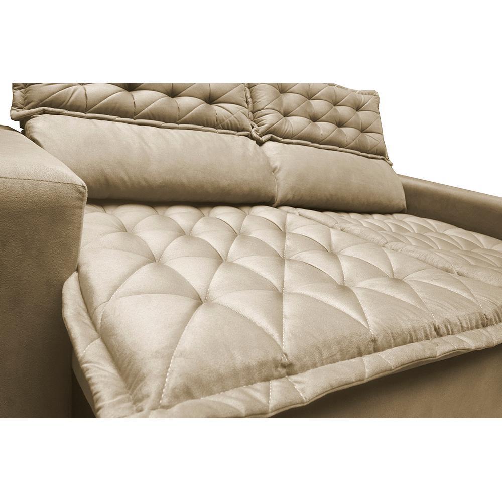 Conjunto de Sofá 3 e 2 Lugares Retrátil e Reclinável Cama inBox Slim 2,00x1,50m Velusoft Bege - 2