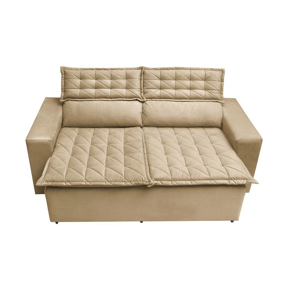 Conjunto de Sofá 3 e 2 Lugares Retrátil e Reclinável Cama inBox Slim 2,00x1,50m Velusoft Bege - 5