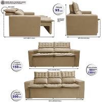 Conjunto de Sofá 3 e 2 Lugares Retrátil e Reclinável Cama inBox Slim 2,00x1,50m Velusoft Bege - 3