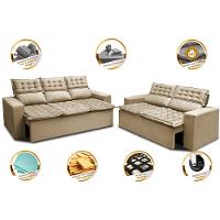 Conjunto de Sofá 3 e 2 Lugares Retrátil e Reclinável Cama inBox Slim 2,00x1,50m Velusoft Bege