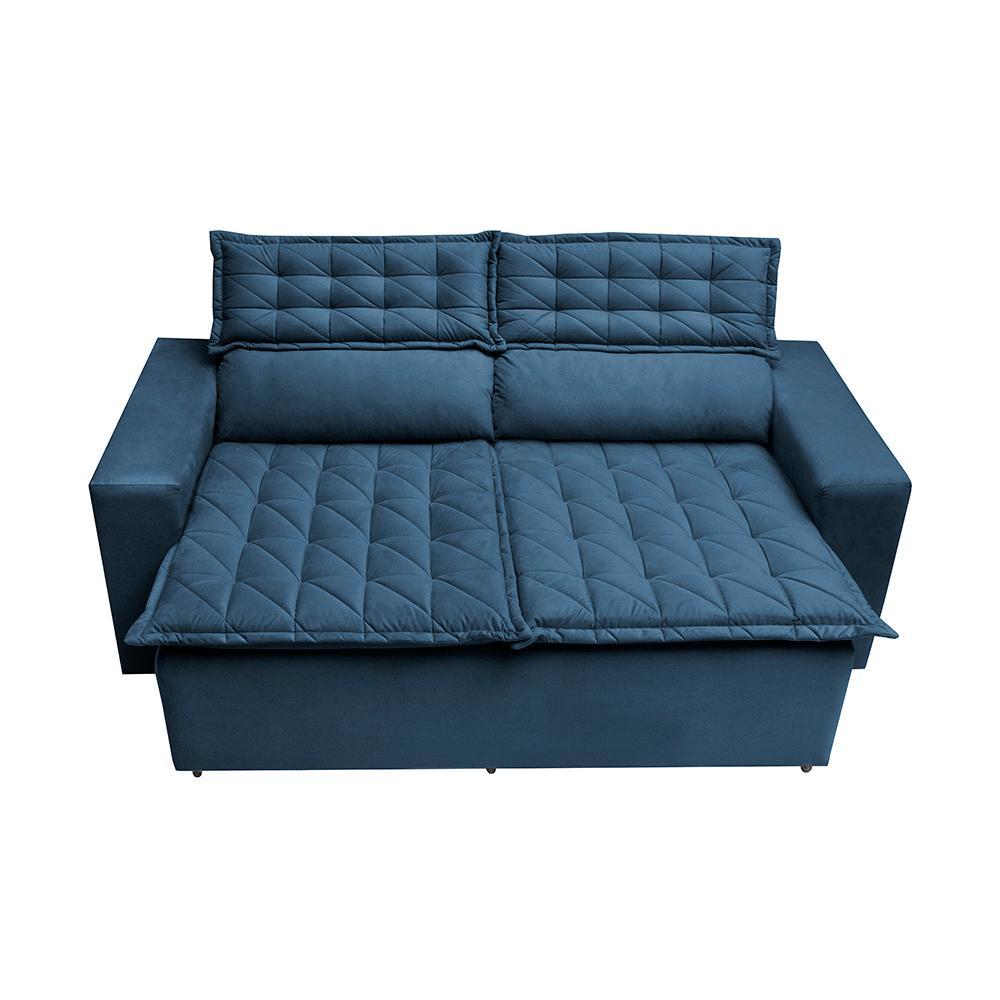 Conjunto de Sofá 3 e 2 Lugares Retrátil e Reclinável Cama inBox Slim 2,00x1,50m Velusoft Azul - 5
