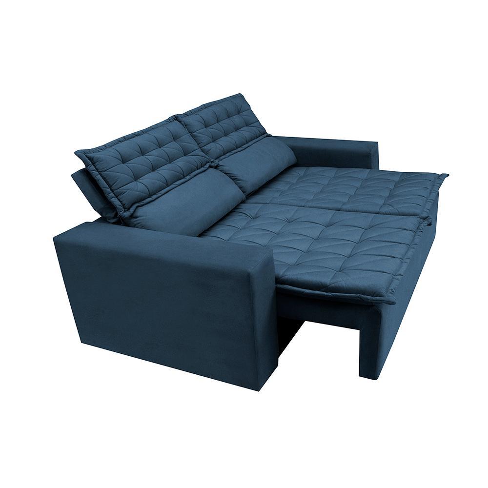 Conjunto de Sofá 3 e 2 Lugares Retrátil e Reclinável Cama inBox Slim 2,00x1,50m Velusoft Azul - 8
