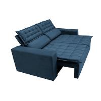 Conjunto de Sofá 3 e 2 Lugares Retrátil e Reclinável Cama inBox Slim 2,00x1,50m Velusoft Azul - 8