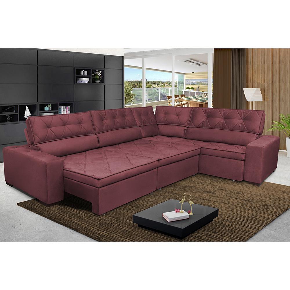 Sofa de Canto Retrátil e Reclinável com Molas Cama inBox Austin 3,85X2,64 ou 2,64X3,85 Suede Velusoft Vinho - 1