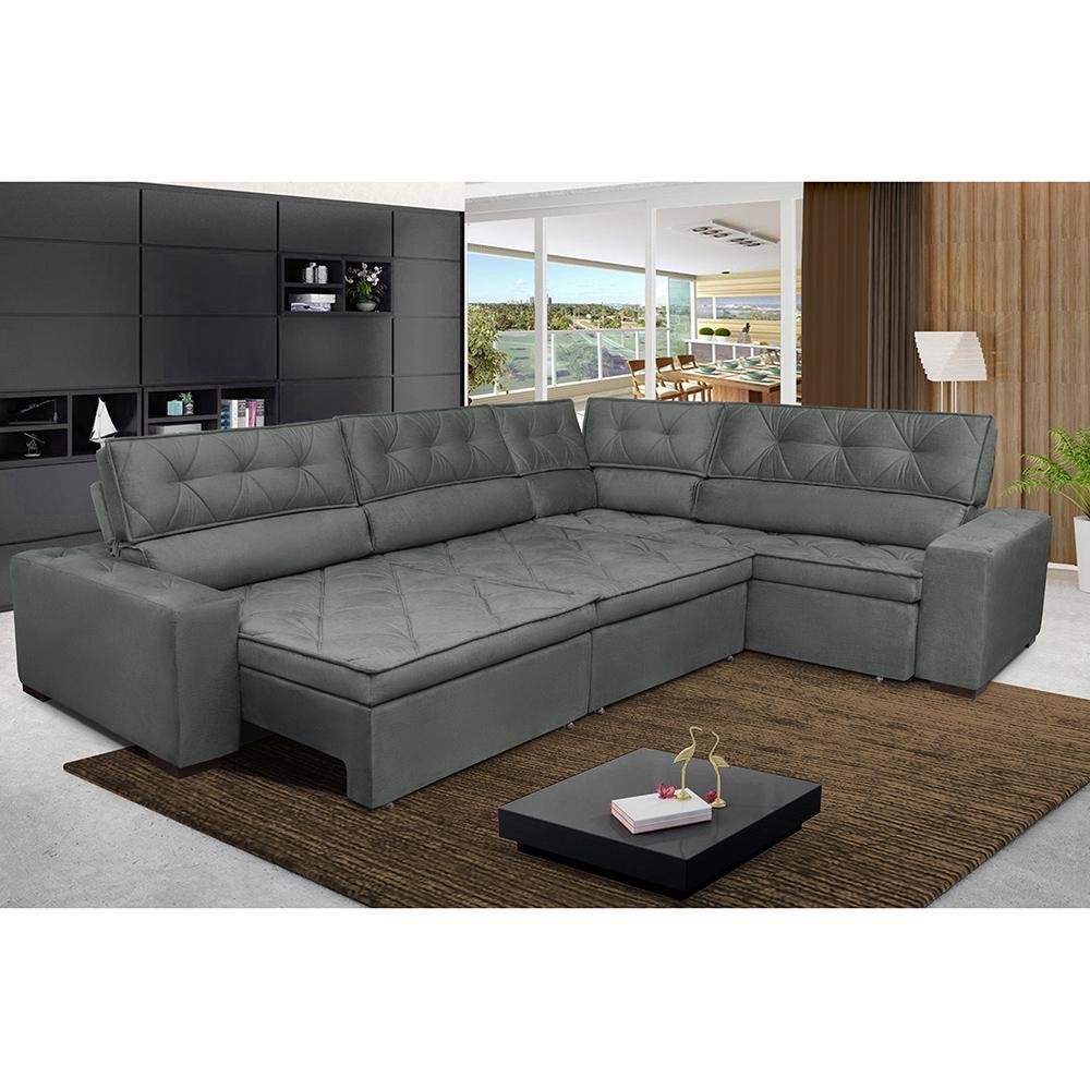 Sofa de Canto Retrátil e Reclinável com Molas Cama inBox Austin 3,85X2,64 ou 2,64X3,85 Suede Velusoft Cinza - 1