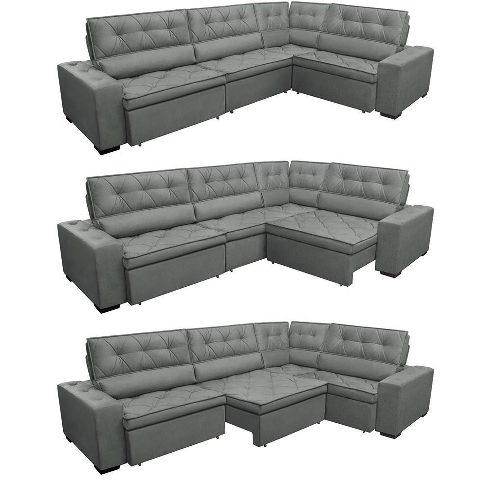 Sofa de Canto Retrátil e Reclinável com Molas Cama inBox Austin 3,85X2,64 ou 2,64X3,85 Suede Velusoft Cinza - 7
