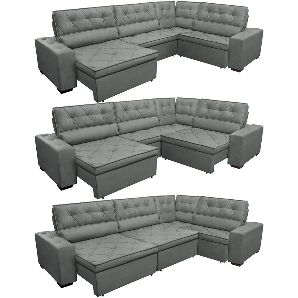 Sofa de Canto Retrátil e Reclinável com Molas Cama inBox Austin 3,85X2,64 ou 2,64X3,85 Suede Velusoft Cinza - 8